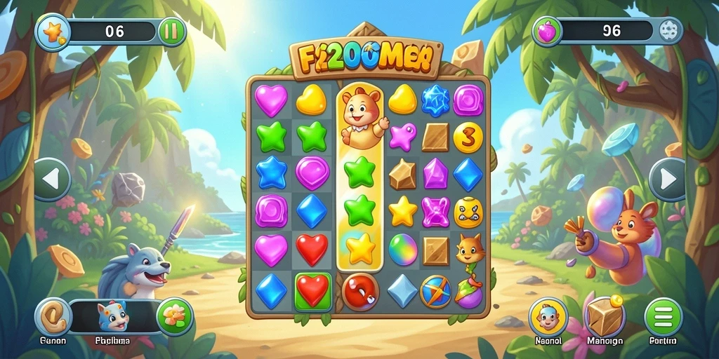 Tampilan gameplay seru dalam F200M saat mencocokkan objek.