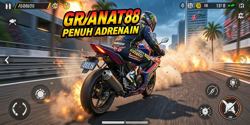 Tangkapan layar menampilkan aksi balapan motor yang mendebarkan.