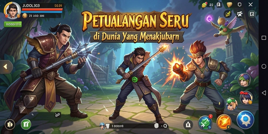 Screenshot gameplay <strong>JUDOL303</strong> menunjukkan petualangan mendebarkan dengan berbagai lokasi yang menakjubkan.