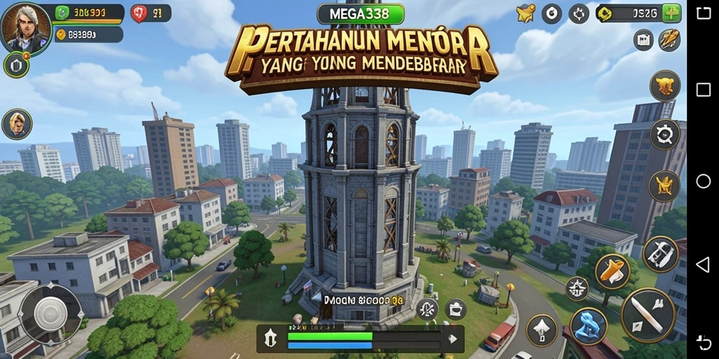 Screenshot gameplay MEGA338 menampilkan menara yang siap bertahan dari serangan musuh.