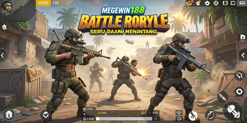 Tampilan gameplay MEGEWIN188 dalam pertempuran Battle Royale yang menegangkan.